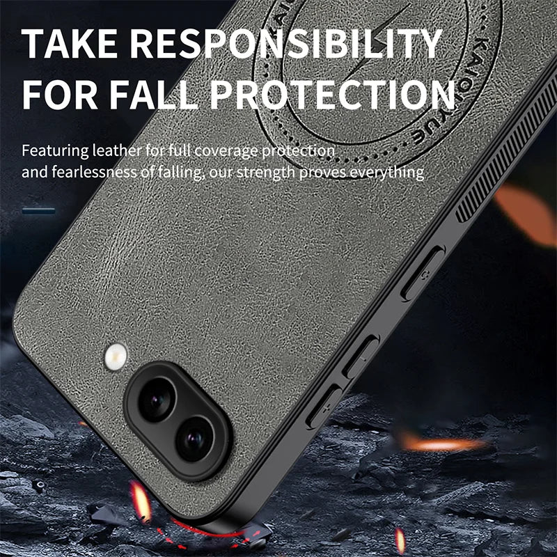 WANLONFENG For Google Pixel 9a Magnetic Case  SD1 Series Nappa Texture PC TPU Phone Cover - Grey - 4