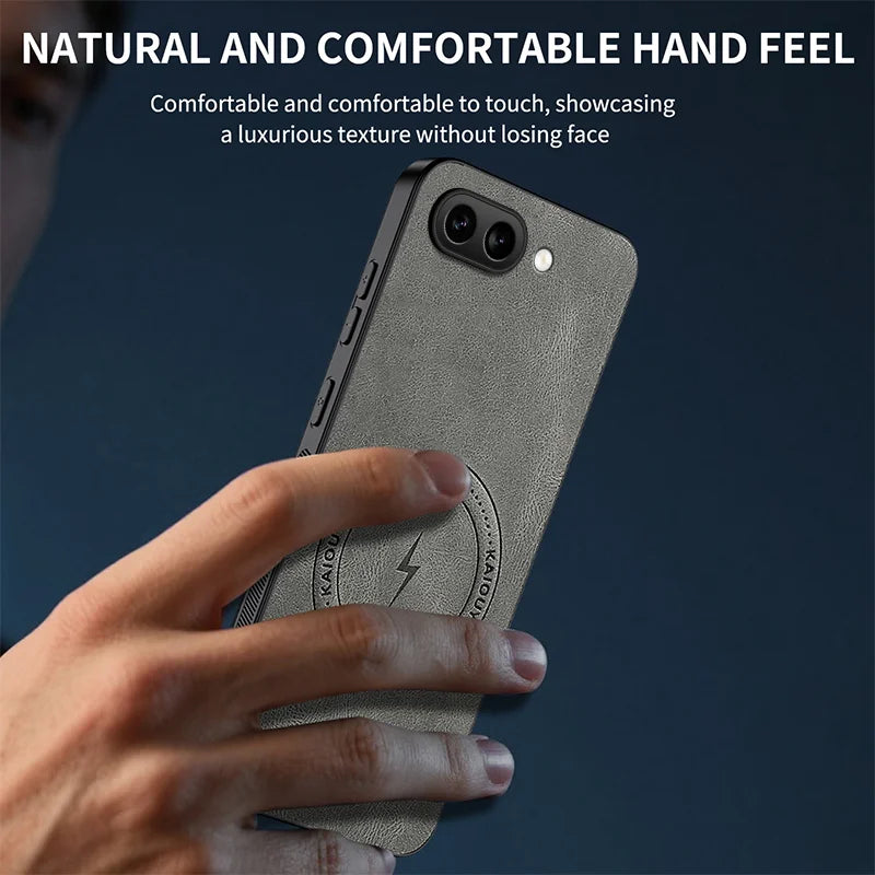 WANLONFENG For Google Pixel 9a Magnetic Case  SD1 Series Nappa Texture PC TPU Phone Cover - Grey - 5