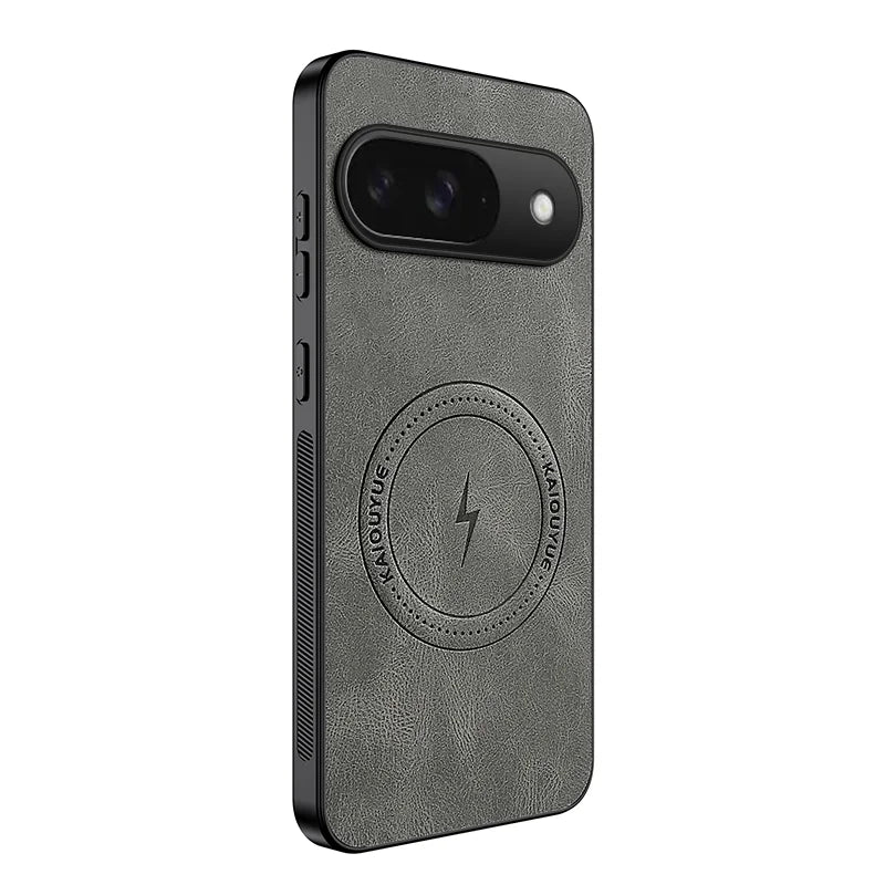 WANLONFENG For Google Pixel 9 Magnetic Case  SD1 Series Nappa Texture PC TPU Phone Cover - Grey - 1