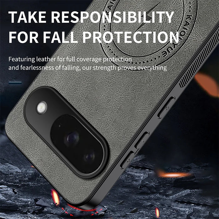 WANLONFENG For Google Pixel 9 Magnetic Case  SD1 Series Nappa Texture PC TPU Phone Cover - Grey - 4