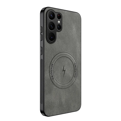 WANLONFENG For Samsung Galaxy S25 Ultra Magnetic Case  SD1 Series Nappa Texture PC TPU Phone Cover - Grey - 1