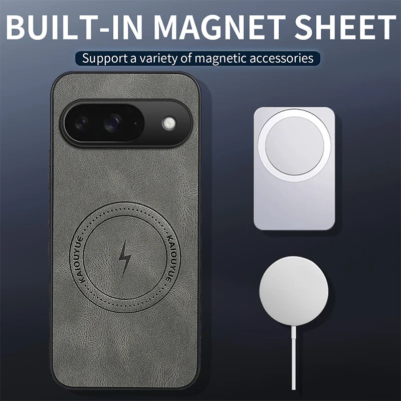 WANLONFENG For Google Pixel 9 Magnetic Case  SD Series PC TPU Phone Cover with 2Pcs Screen Film - Grey - 2