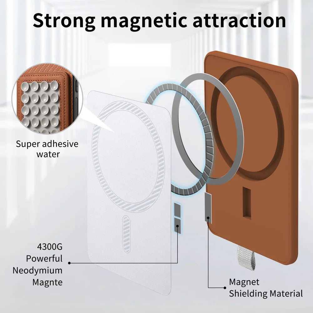 For iPhone Air Case Carbon Fiber Texture Leather Back Cover with Magnetic Detachable Suction Cup - Brown - 7