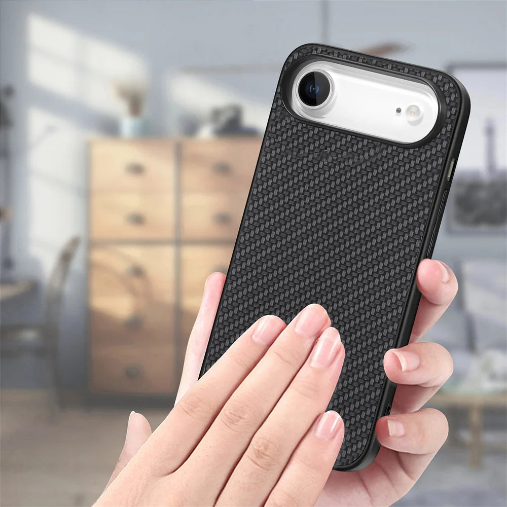 For iPhone Air Case Carbon Fiber Texture PU+PC+TPU Phone Back Cover - Black - 7