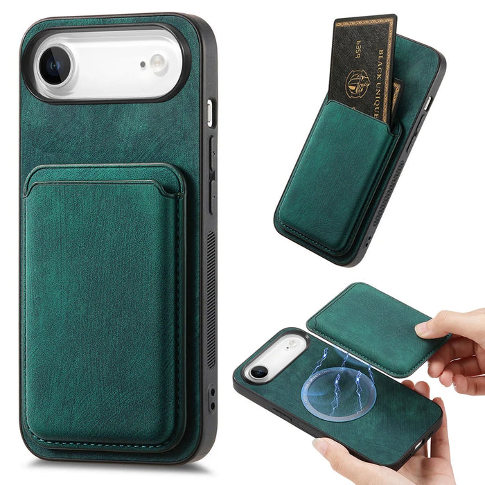 For iPhone Air Case Compatible with MagSafe Leather Back Cover with Detachable Card Holder - Green - 1