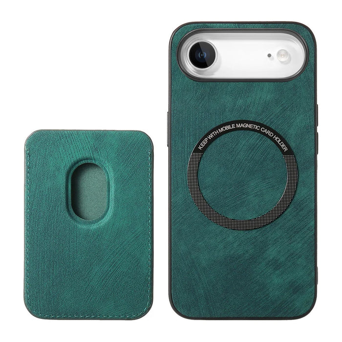For iPhone Air Case Compatible with MagSafe Leather Back Cover with Detachable Card Holder - Green - 3