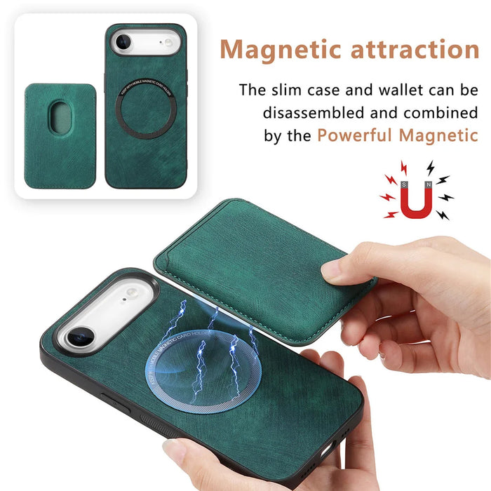 For iPhone Air Case Compatible with MagSafe Leather Back Cover with Detachable Card Holder - Green - 6