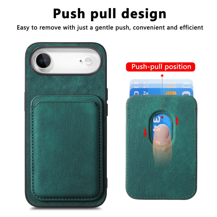 For iPhone Air Case Compatible with MagSafe Leather Back Cover with Detachable Card Holder - Green - 7