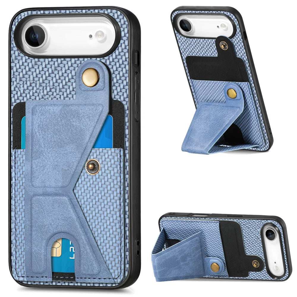 For iPhone Air Case with K-Shaped Kickstand Leather Phone Back Cover - Blue - 1
