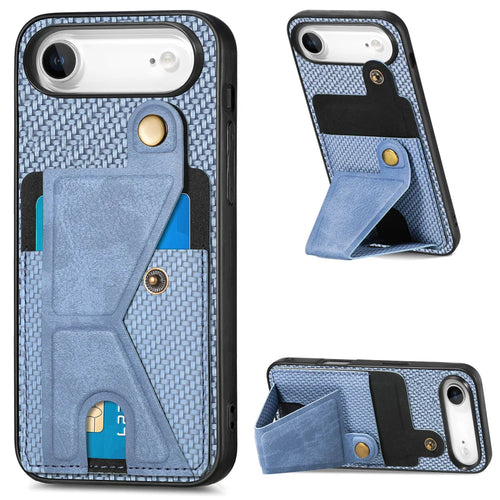 For iPhone Air Case with K-Shaped Kickstand Leather Phone Back Cover - Blue - 1