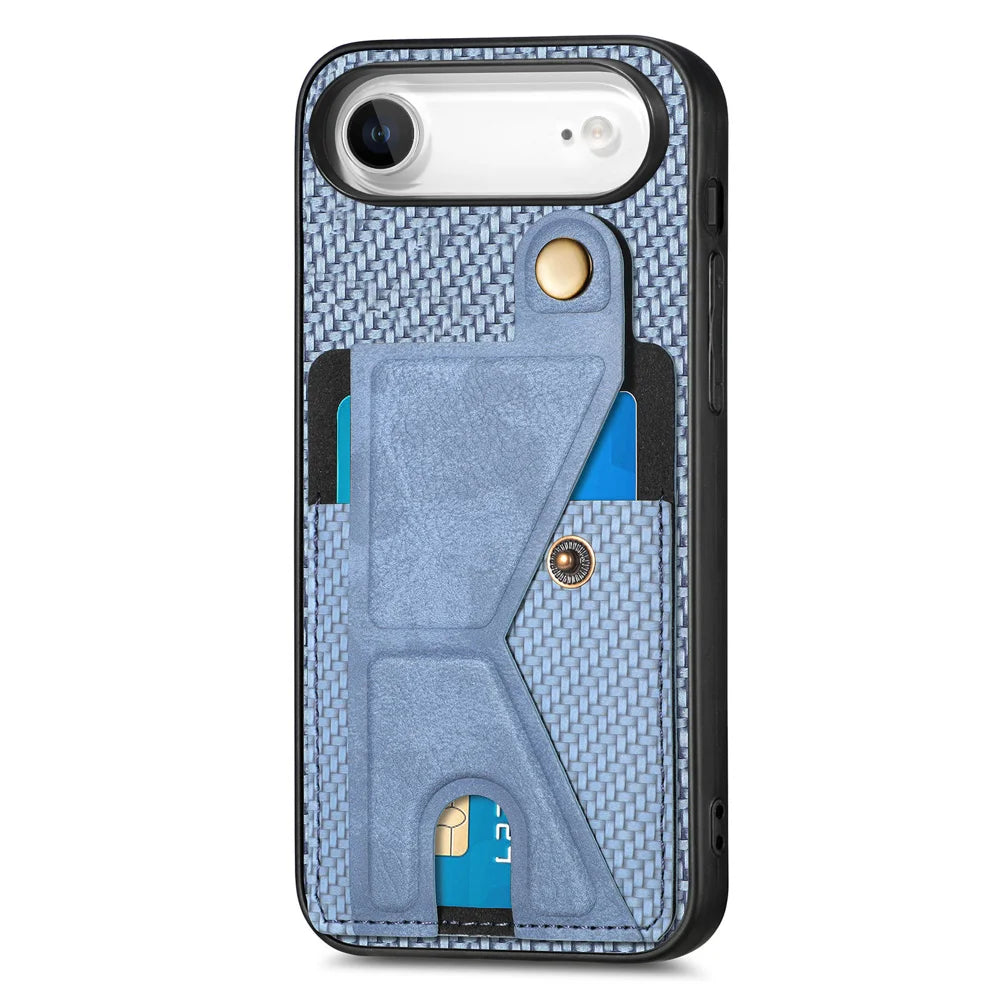 For iPhone Air Case with K-Shaped Kickstand Leather Phone Back Cover - Blue - 2