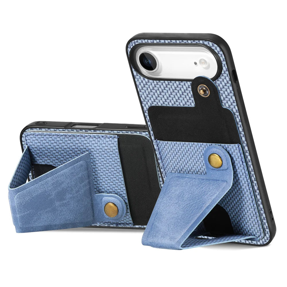For iPhone Air Case with K-Shaped Kickstand Leather Phone Back Cover - Blue - 4