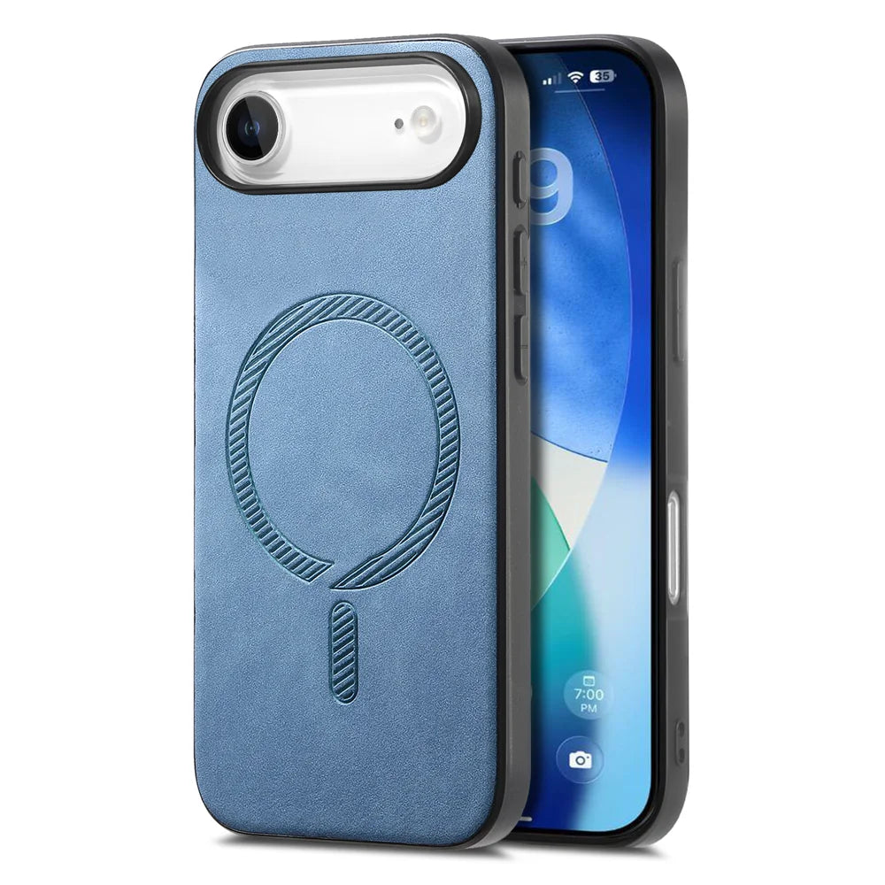 For iPhone Air Leather Back Case Compatible with MagSafe Skin-touch Phone Cover - Blue - 1