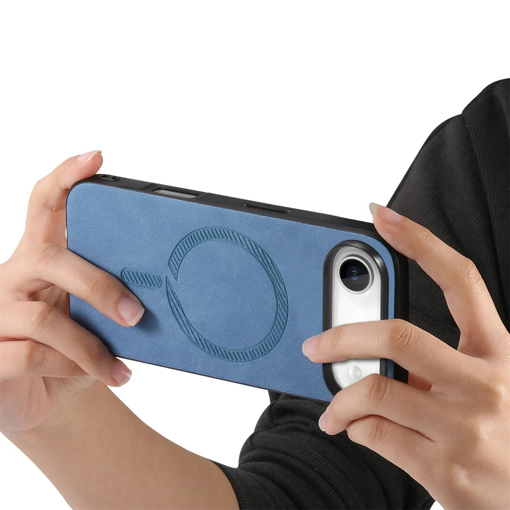 For iPhone Air Leather Back Case Compatible with MagSafe Skin-touch Phone Cover - Blue - 2
