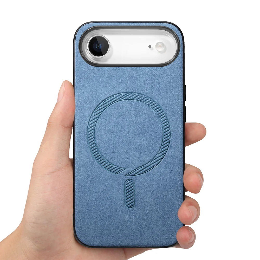 For iPhone Air Leather Back Case Compatible with MagSafe Skin-touch Phone Cover - Blue - 3