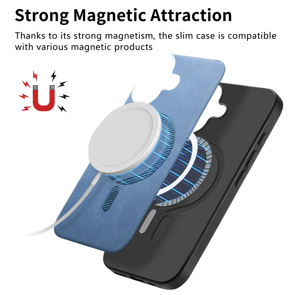 For iPhone Air Leather Back Case Compatible with MagSafe Skin-touch Phone Cover - Blue - 5