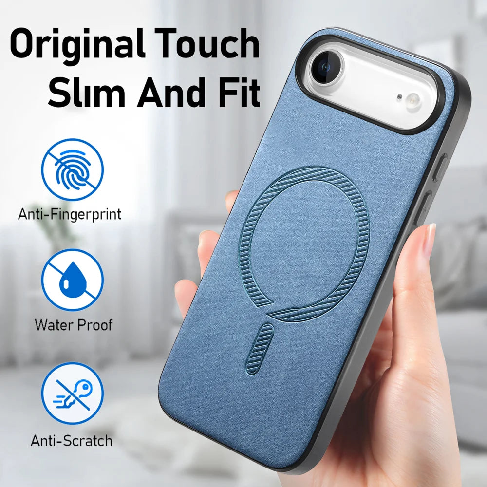 For iPhone Air Leather Back Case Compatible with MagSafe Skin-touch Phone Cover - Blue - 6