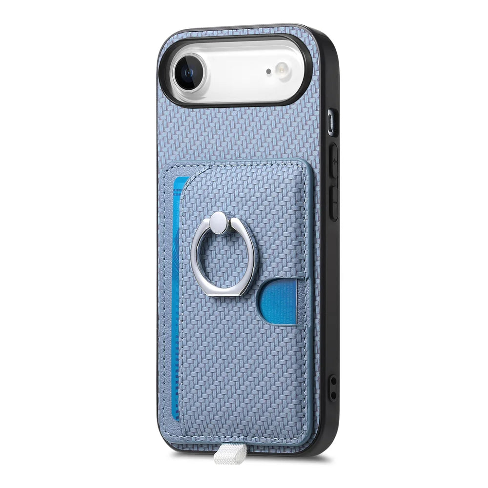 For iPhone Air Case Ring Kickstand Leather Back Cover with Magnetic Detachable Card Holder - Blue - 2