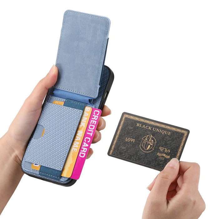 For iPhone Air Case with Card Holder Kickstand Leather Back Cover - Blue - 2