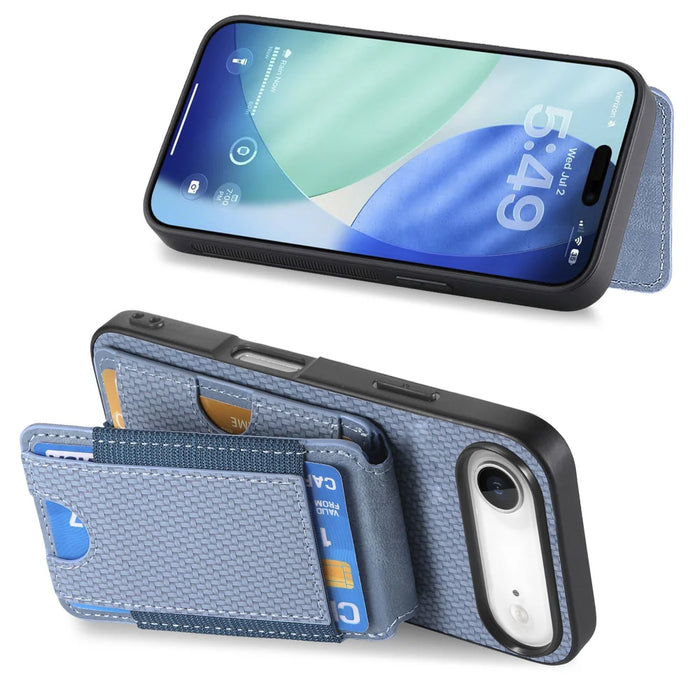 For iPhone Air Case with Card Holder Kickstand Leather Back Cover - Blue - 3