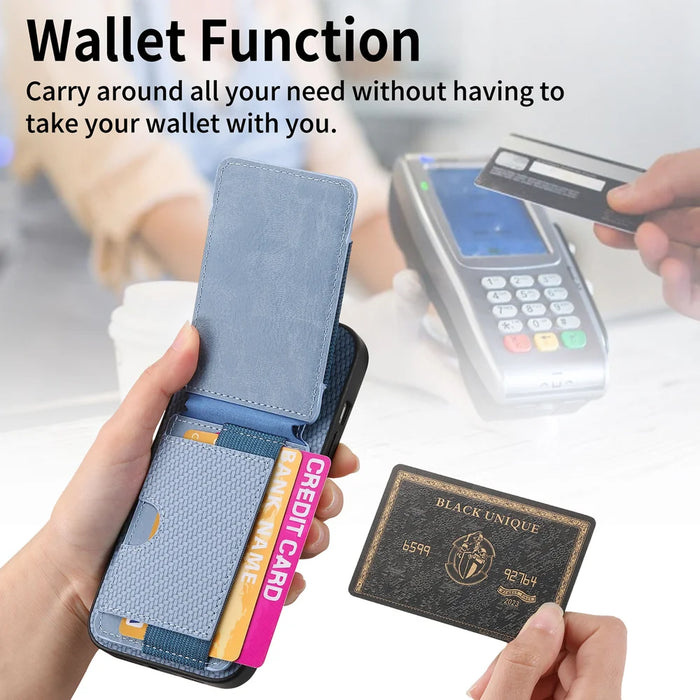 For iPhone Air Case with Card Holder Kickstand Leather Back Cover - Blue - 5