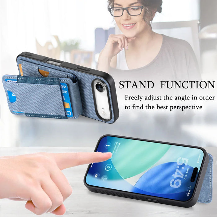 For iPhone Air Case with Card Holder Kickstand Leather Back Cover - Blue - 6