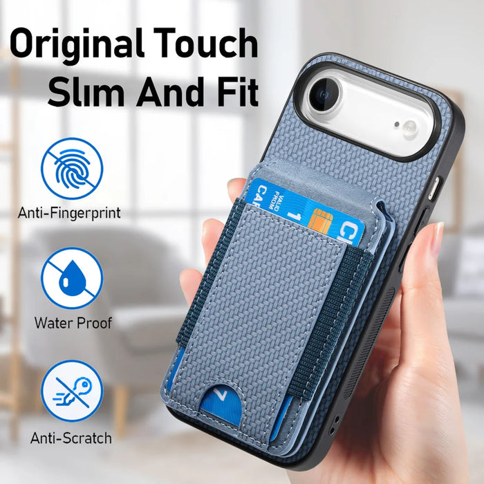 For iPhone Air Case with Card Holder Kickstand Leather Back Cover - Blue - 7