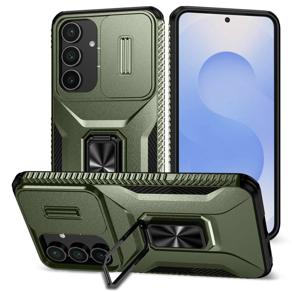 For Samsung Galaxy S25 FE Case Camshield Kickstand TPU + PC Anti-Slip Phone Cover - Green - 1