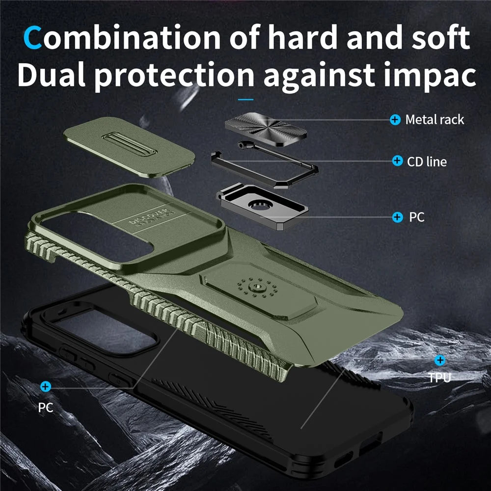 For Samsung Galaxy S25 FE Case Camshield Kickstand TPU + PC Anti-Slip Phone Cover - Green - 3