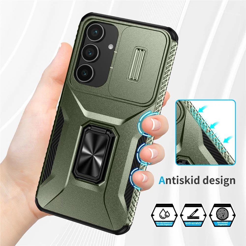 For Samsung Galaxy S25 FE Case Camshield Kickstand TPU + PC Anti-Slip Phone Cover - Green - 5