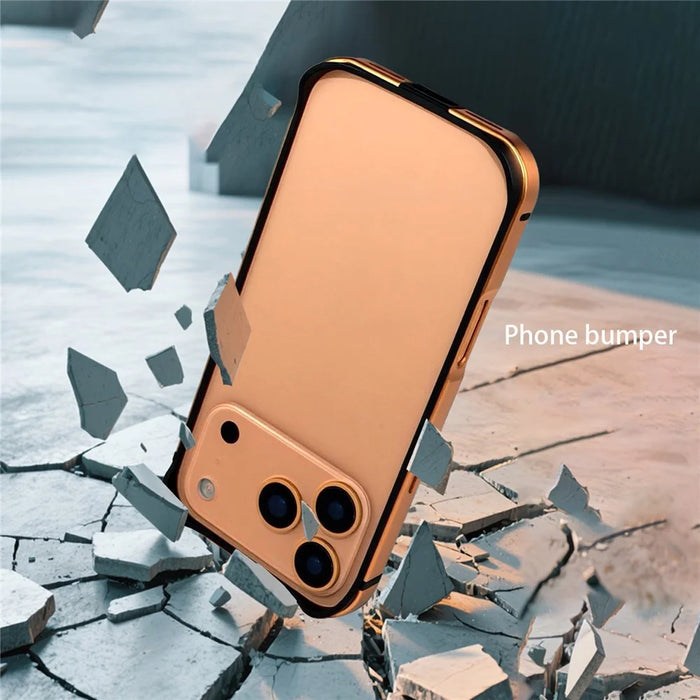 For iPhone 17 Pro Bumper Case Ultra Thin Metal TPU Phone Frame Protective Cover - Orange - 6