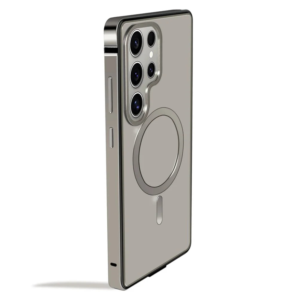 For Samsung Galaxy S25 Ultra Case Metal TPU Frame PC Back Phone Cover Magnetic Case - Grey - 1