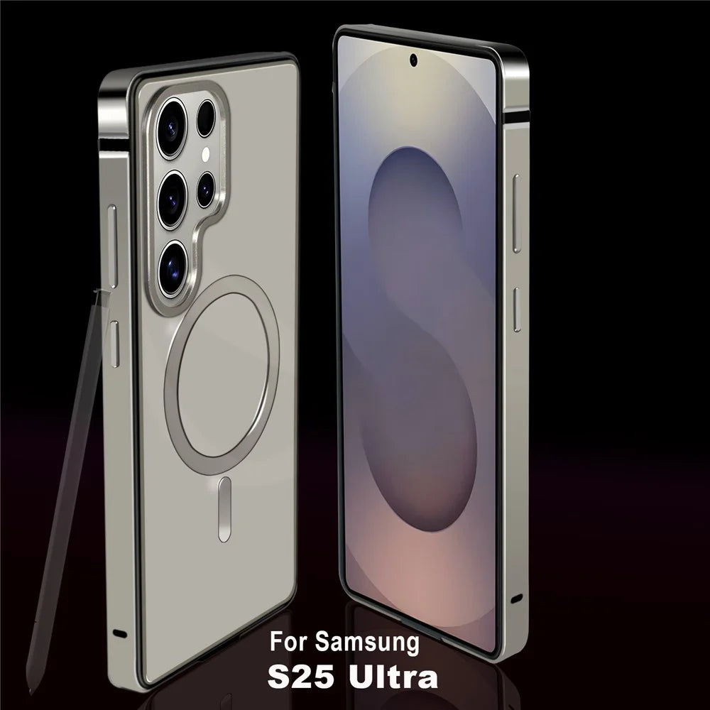 For Samsung Galaxy S25 Ultra Case Metal TPU Frame PC Back Phone Cover Magnetic Case - Grey - 2