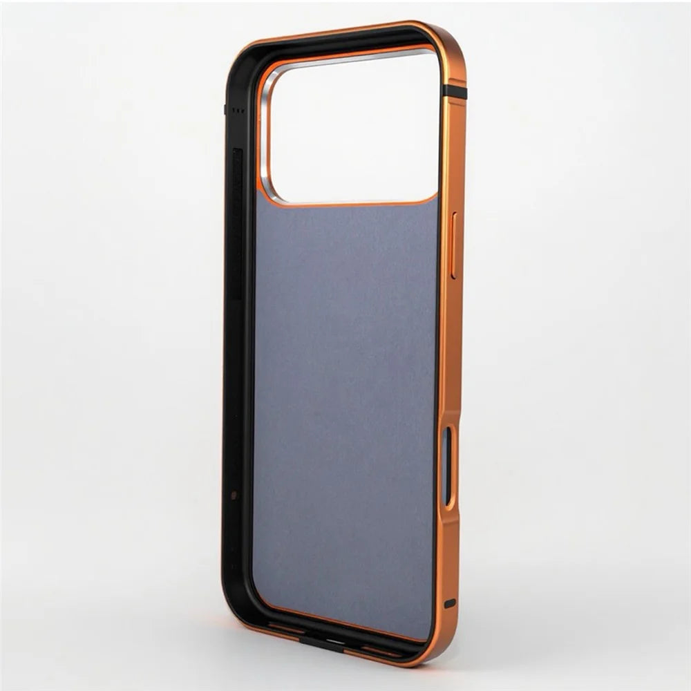 For iPhone 17 Pro Case Metal TPU Frame PC Back Phone Cover Compatible with MagSafe - Orange - 3