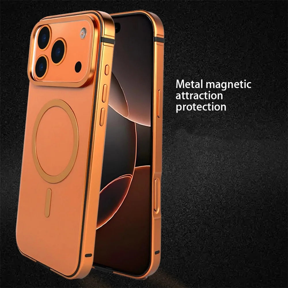 For iPhone 17 Pro Case Metal TPU Frame PC Back Phone Cover Compatible with MagSafe - Orange - 5