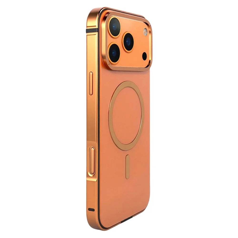 For iPhone 17 Pro Max Case Metal TPU Frame PC Back Phone Cover Compatible with MagSafe - Orange - 1
