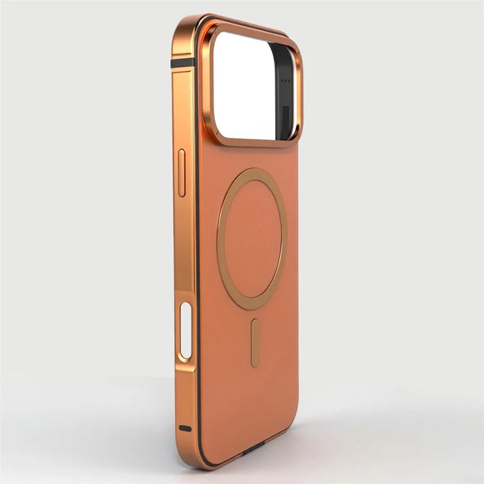 For iPhone 17 Pro Max Case Metal TPU Frame PC Back Phone Cover Compatible with MagSafe - Orange - 2