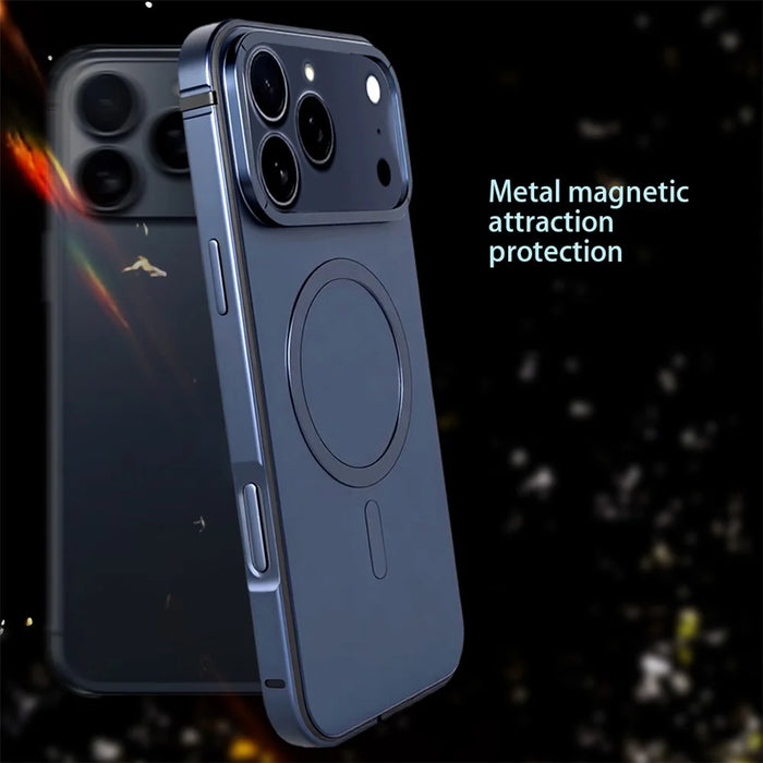 For iPhone 17 Pro Max Case Metal TPU Frame PC Back Phone Cover Compatible with MagSafe - Orange - 7