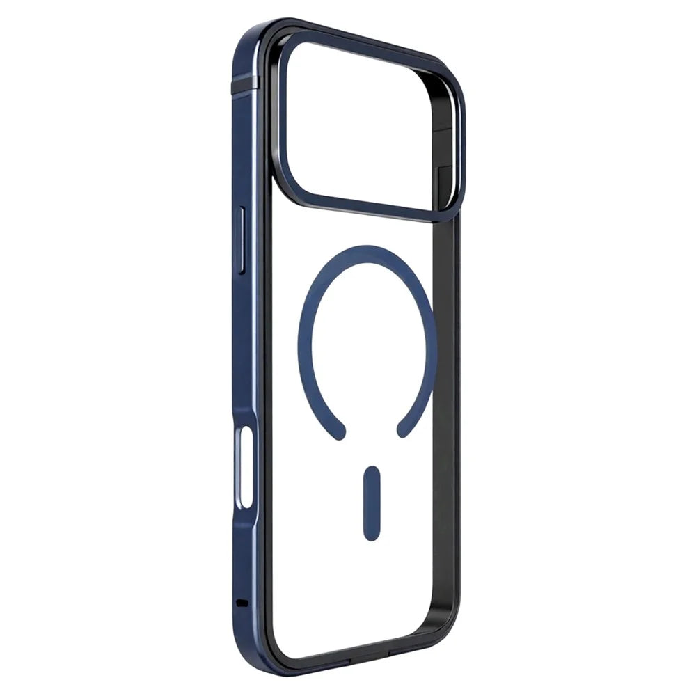 For iPhone 17 Pro Case Metal TPU Frame PC Back Clear Phone Cover Compatible with MagSafe - Navy Blue - 1