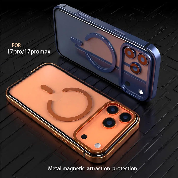 For iPhone 17 Pro Case Metal TPU Frame PC Back Clear Phone Cover Compatible with MagSafe - Navy Blue - 4