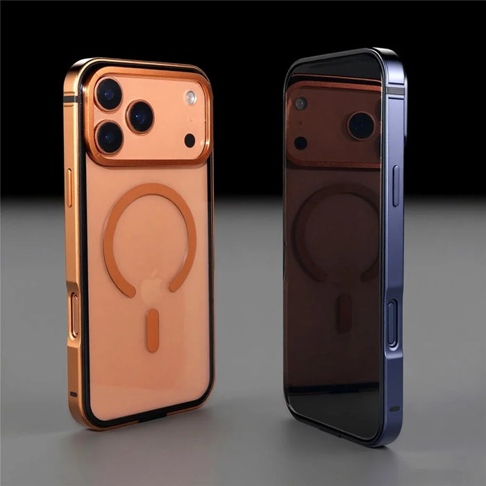For iPhone 17 Pro Case Metal TPU Frame PC Back Clear Phone Cover Compatible with MagSafe - Navy Blue - 6