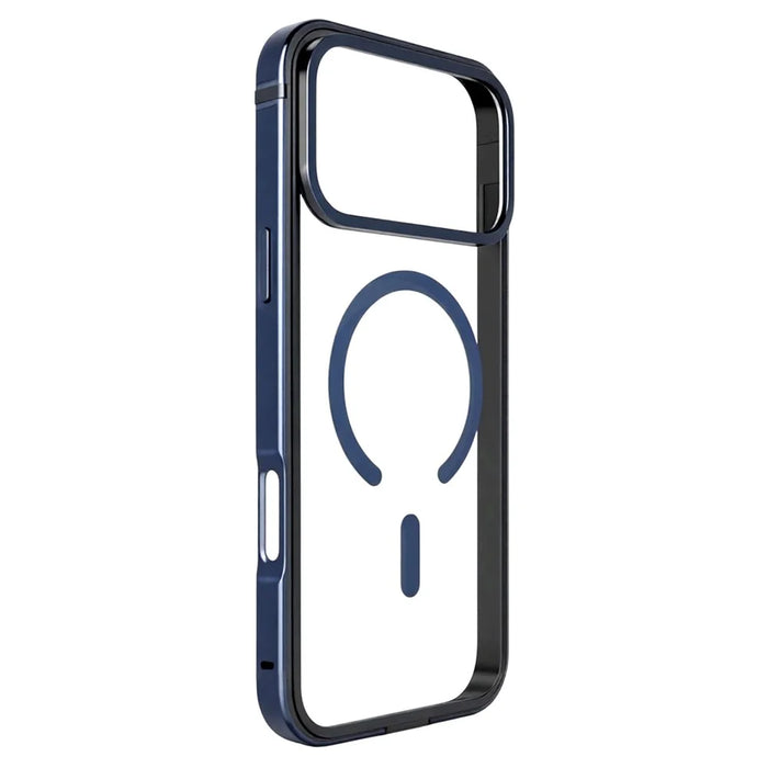 For iPhone 17 Pro Max Case Metal TPU Frame PC Back Clear Phone Cover Compatible with MagSafe - Navy Blue - 1