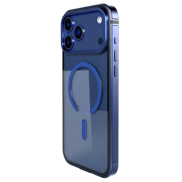 For iPhone 17 Pro Max Case Metal TPU Frame PC Back Clear Phone Cover Compatible with MagSafe - Navy Blue - 2