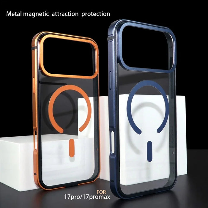 For iPhone 17 Pro Max Case Metal TPU Frame PC Back Clear Phone Cover Compatible with MagSafe - Navy Blue - 3