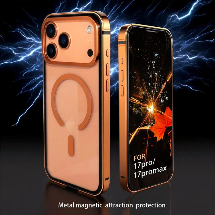 For iPhone 17 Pro Max Case Metal TPU Frame PC Back Clear Phone Cover Compatible with MagSafe - Navy Blue - 5