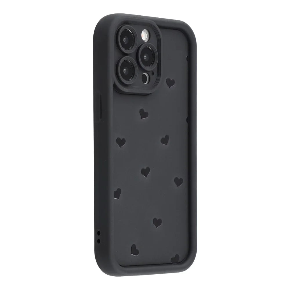 For iPhone 15 Pro Max Case Heart Pattern TPU Phone Cover with Stepped Edge - Black - 1
