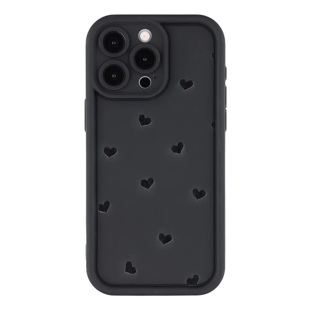 For iPhone 14 Pro Max Case Heart Pattern TPU Phone Cover with Stepped Edge - Black - 3