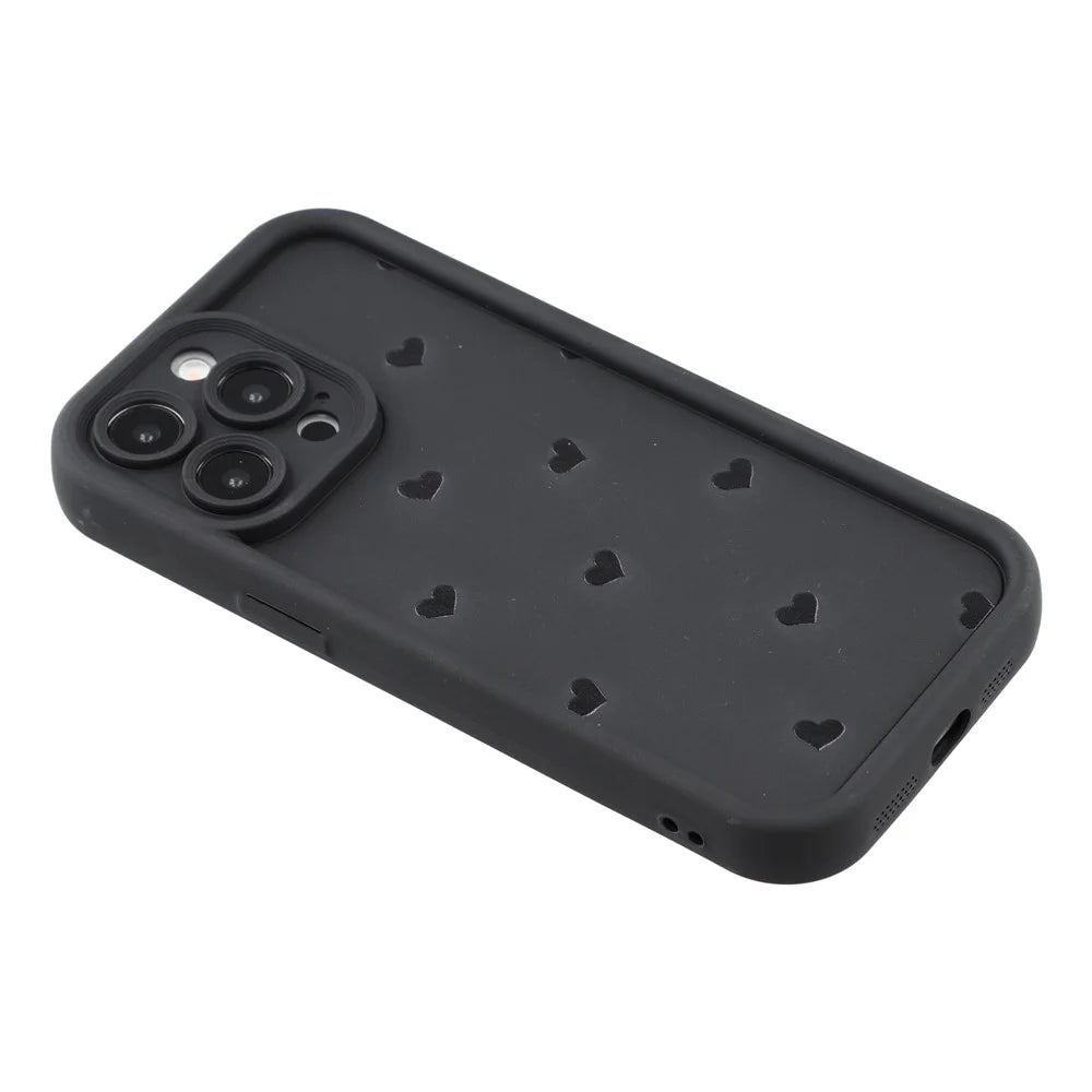 For iPhone 14 Pro Max Case Heart Pattern TPU Phone Cover with Stepped Edge - Black - 4