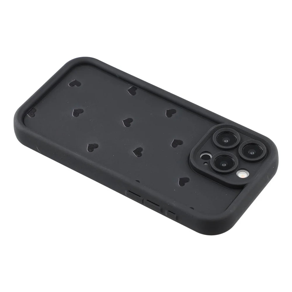 For iPhone 14 Pro Max Case Heart Pattern TPU Phone Cover with Stepped Edge - Black - 5