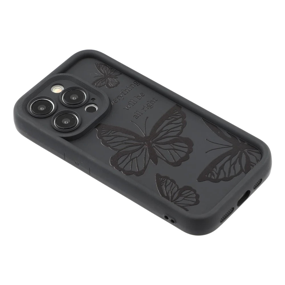 For iPhone 15 Pro Max Case Butterfly Print TPU Shockproof Phone Back Cover - Black - 4